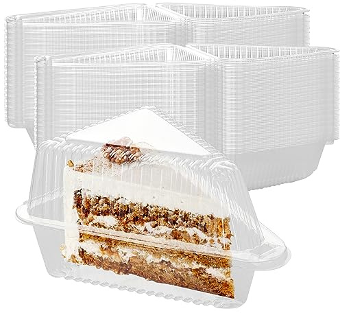 FUNSUEI 100 cajas triangulares individuales para rebanadas de pasteles, caja transparente para rebanadas de pastel con tapas, recipientes individuales para tartas de queso para pasteles, ensaladas