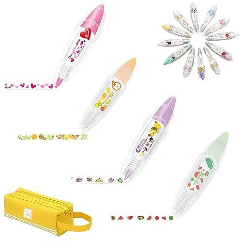 Süßer Klebebandstift, DIY niedliche Tiere Drucktyp dekorativer Stift, DIY Lace Decoration Tape Pen, niedliches Scrapbooking-Tagebuch dekorative Korrekturbänder (E)