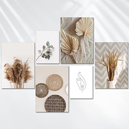 AREDE Set di 6 Stampe da Parete Quadri Moderni Decorazioni da Muro per Casa Soggiorno Camera da Letto e Cucina ''Beige Mimimalism ''| 4 x A3 (30x42cm) + 2 x A4 (21x30cm) | senza Cornici
