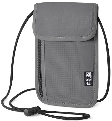 Likesing 5.5 L x 7.9 W Travel Neck Wallet, RFID Blocking Passport Holder, Security Lightweight Passport Travel Wallet, Neck Pouch Gifts for Women Men(Grey)