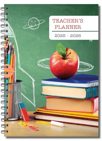 Cherry 2025-2026 Teacher's Planner | A5 Spiral Bound | Weekly Lesson Plans, Attendance, Grades & More | 120 Pages | Durable & Practicle Design | Apple Cover