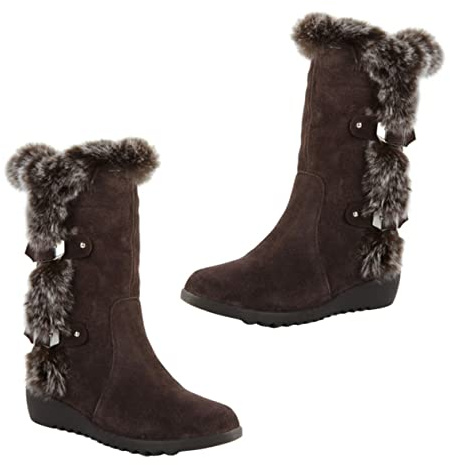 OATIPHO Donna Stivali Invernali Caldi Con Tacco Interno Morbido Pelo Suola Antiscivolo Design Alla Moda Con Nappine E Fibbia Per Comfort E Stabilità