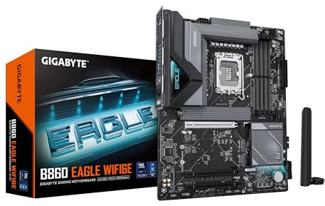 GIGABYTE B860 EAGLE WIFI6E Scheda madre - CPU Intel Core Ultra, VRM a 12+1+2+1 fasi, fino a 9066MHz DDR5, 1xPCIe 5.0 + 2xPCIe 4.0 M.2, LAN 2,5 GbE, WIFI 6E, USB 3.2 Gen 2x2