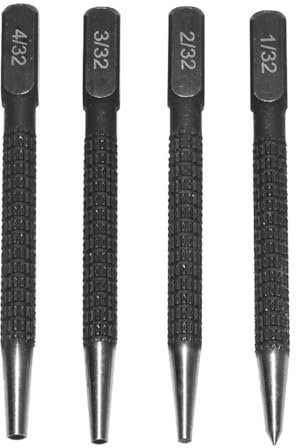 4 Pcs Centre Punch Set, Heavy Duty Nail Punch for Electric Drill, Portable Hardened Steel Centre Punch, Precision Positioning Tools for Drilling and Marking Glass Plastic Steel Wood(Black)