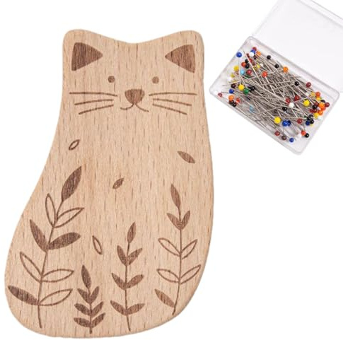 Cuscino per Spilli - Delizioso Cuscino Magnetico per Cucito con Cento Spilli | con Cento Spilli Supporto per Fermagli Metallici per Capelli Forma Animale in Legno per Lavori di Cucito