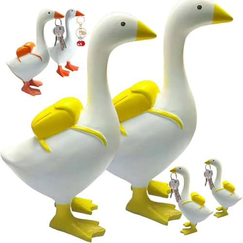 Magnetic Goose Key Holder,Resin Goose Statue for Key Hanger, Kawaii Duck Magnetic Tool Figurines,Funny Keychain Hanging Rack for Home Office Table Decor, Toy Gifts for Children (Yellow 2pcs)