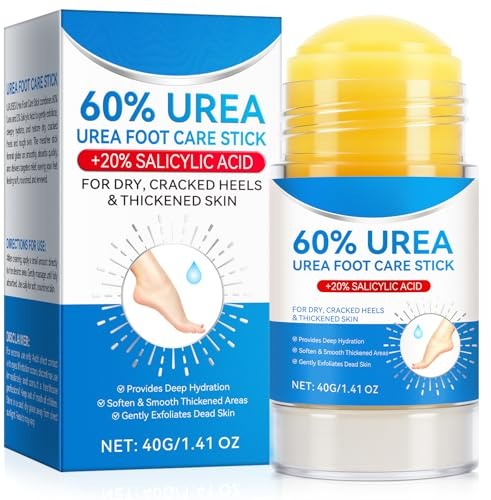 Urea Fotvårdspenna, 60 % urea med 2 % salicylsyra, fotkräm fuktkräm för torra, spruckna fötter, knän, armbågar, händer hydratiserar torr hud, förhårdnadsborttagare och hudmjukningsmedel, 40 g