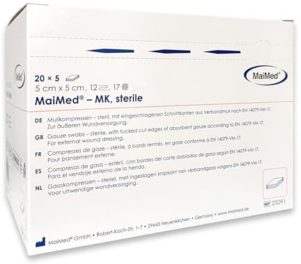 Sterile Kompressen 5x5 cm – 100 Stück Mullkompressen 12-lagig, fusselfrei – Mulltupfer steril & Wundauflagen nicht haftend für Verband & Pflege