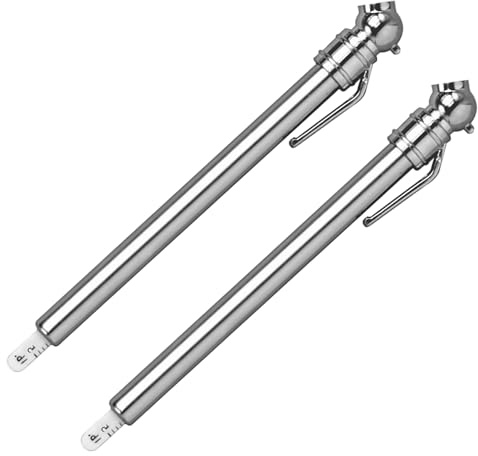 2 Pcs Manometro Portatile per Pneumatici Matita, Pressione Pneumatico in Acciaio Inox, Manometro Pneumatici Matita, per Auto Camion Camper Moto