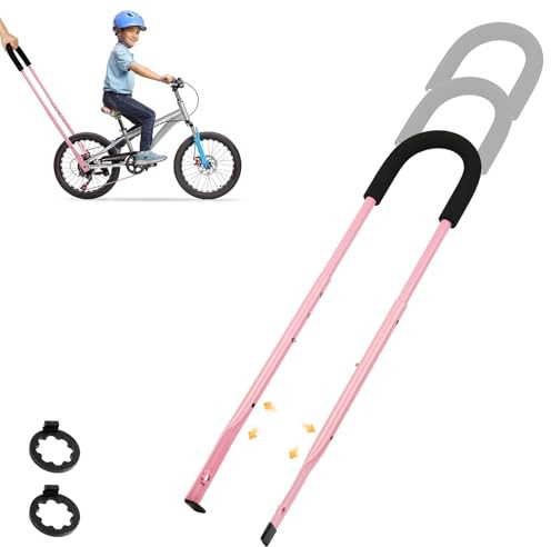 AUAUY skjutstång cykel barn, cykel körning inlärningshjälp universell, halkfritt säkerhetshandtag cykelstång, tränare greppstång balanshjälp, 4-vägs justerbar höjd (56–75 cm)