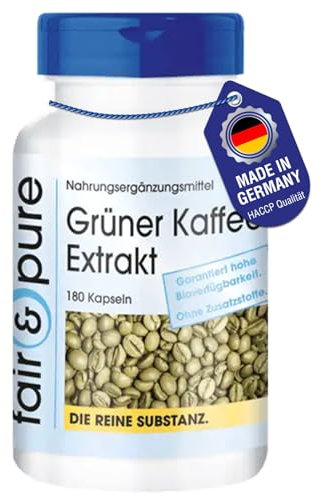 Fair & Pure® - Extracto de Café Verde 500mg - Vegano y natural - 45% de ácido clorogénico - Alta pureza - 180 Cápsulas