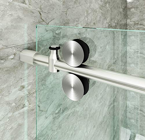DIYHD 5FT Frameless Sliding Glass Shower Door Hardware, Stainless Steel Twin Roller Inline Shower Roller Sliding Track Kit,Brushed Surface, No Glass