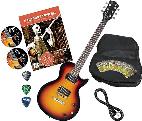 Rocktile L-100 SB E-Gitarre Sunburst mit Zubehör (Gitarre Gigbag Tasche, Kabel, Plektren, Gitarren Schule mit CD & DVD, Gitarrensaiten)