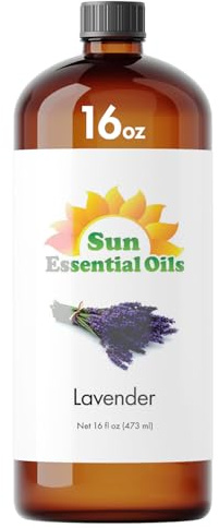Sun Essential Oil - Lavender Essential Oil 16 oz (473 ml) for Diffuser, Humidifier, Skin, Aromatherapy Massage, Scented for Soap & Candle Making at Home, Calming Aroma for Sleep