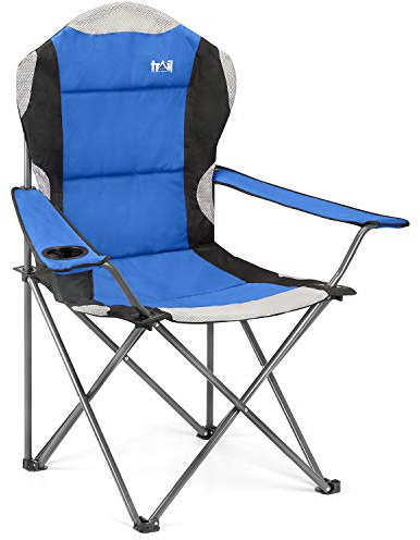Trail High Back Folding Camping Chair, Luxury Padded Seat, Heavy Duty Tubular Steel, Cup Holder Armrest, Lightweight Portable, Outdoor Garden, Carry Bag