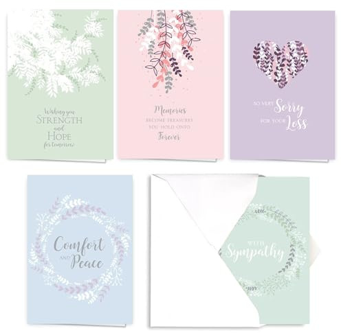 Canopy Street Expressions of Sympathy Assortment Card Pack/Set of 25 Greeting Cards / 5 Sympathy Designs / 5'' x 7'' Note Cards With Blank White Envelopes