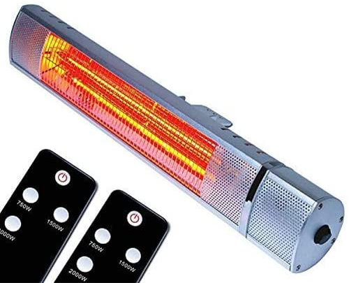 MYLEK Patio Heater 2000W - Electric Wall Mounted Outdoor Unit - Remote Control - IP65 Waterproof - Outside Aluminium Rustproof - Fast Heat-up Golden Tube, Gardens, Cafes, Restaurants 2KW