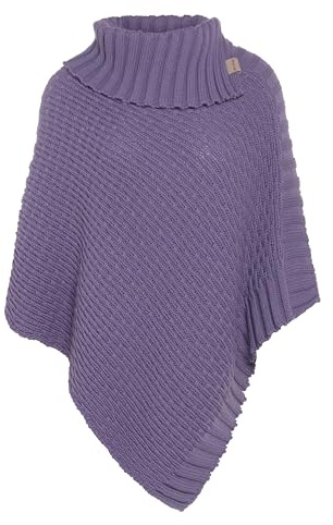 Knit Factory - Nicky Poncho Tricoté - Cape Femme - Poncho Femme - Poncho pour l’Automne et l’Hiver - Poncho en Laine et Acrylique - avec col écharpe - Violet - Taille Unique