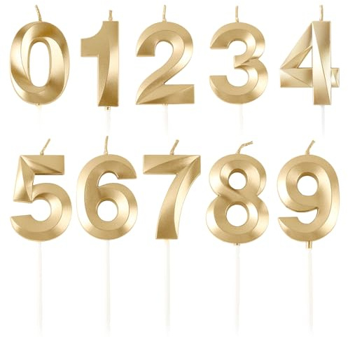 BEAN LIEVE Velas numéricas de cumpleaños – Velas de cumpleaños con número 0-9 para decoración de pasteles en cumpleaños y celebración de aniversario de boda (oro champán)