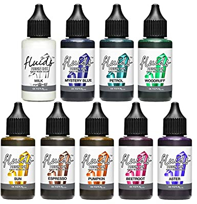 Octopus Fluids Resin Ink Set DARK, Alcohol Ink per resina epossidica e resina UV, 9x 30 ml