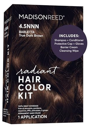 Madison Reed Radiant Hair Color Kit - 4.5NNN Darkest Brown with Warm Tones (Barletta Brown), 100% Gray Hair Coverage Permanent Hair Dye for Resistant Grays | PPD-Free & Ammonia-Free, 1 Pack