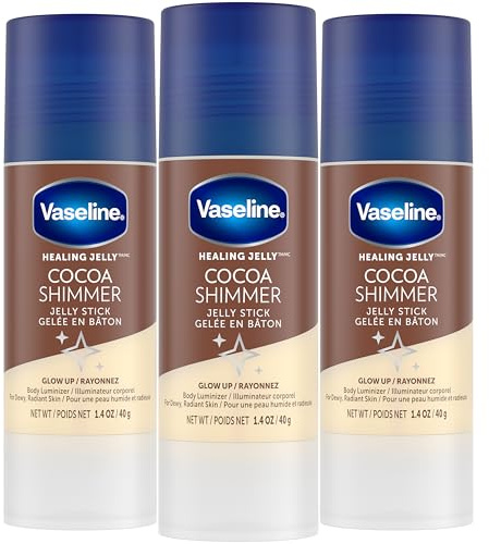 Vaseline Cocoa Shimmer Jelly Stick – Non-Greasy Moisturizer for Glowing Skin, Face & Body Lotion, Travel-Size, 1.4 Oz Ea, Pack of 3.