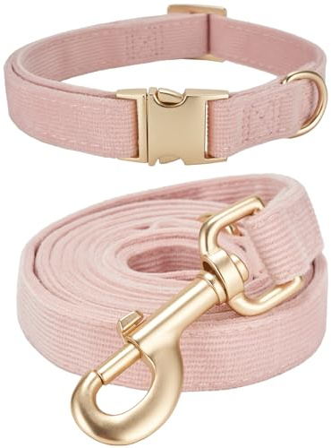 YUDOTE Juego de collar y correa para perro, de pana suave, no irritante, para pasear a diario, color rosa claro