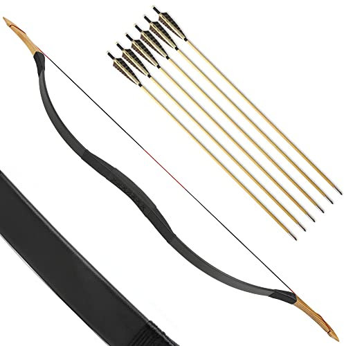 SHARROW Traditioneller Bogen Recurve Bogen und Pfeile Set Langbogen 20-50lbs Handgemacht Holzbogen Reiterbogen Sportbogen Jagdbogen für Erwachsene und Anfänger (30lbs, Typ 10)