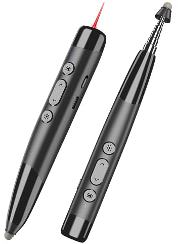 Miritz Clicker for PowerPoint Presentations, Wireless Presenter Remote with Stylus Pen & Telescopic Pointer | Hyperlink, Volume Control | Rechargeable USB for PC, Mac