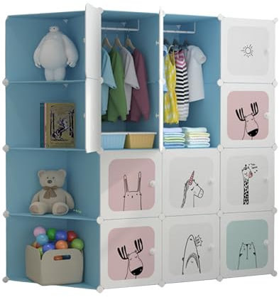 MAGIC SELECT Kinder Kleiderschrank, Modulregal, Kinderkleiderschrank, modularer Organizer, Aufbewahrungsregal für zu Hause, 16 Module, 140x105 cm