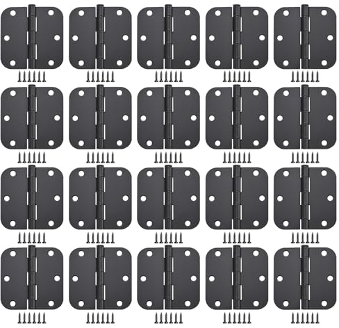Allucky Matte Black Door Hinges 20 Pack 3x3 Inch Interior Door Hinges for Doors Rounded 5/8 Radius Corners Iron Hinge Door Round Hinge Hardware