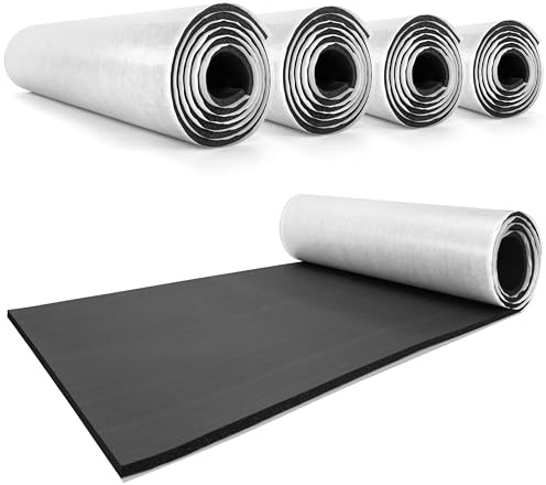 HASKYY 1QM Premium Tappetino isolante acustico autoadesivo per auto, roulotte, 5 pezzi, rotolo di schiuma 50 x 200 x 1 cm, ignifugo, impermeabile