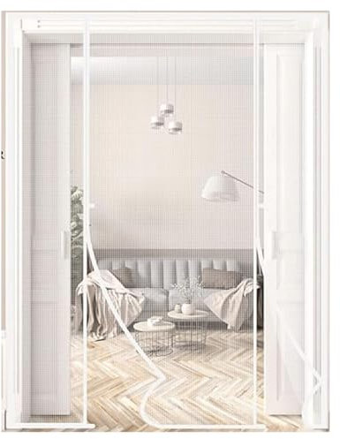 Fly Screen Door, Insect Protection Door, Insect Protection Roller Blind, Sliding Door, 225x260cm, with Full Frame Velcro Fastener and Sewn-in Weights, White
