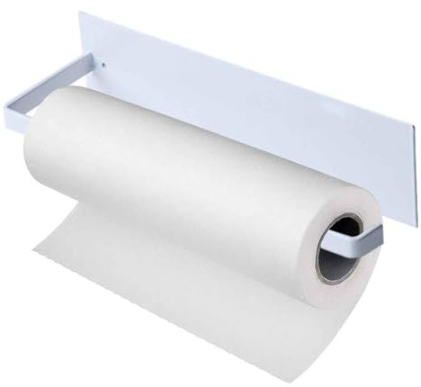 Paper Towel Holder Under Cabinet, Self-Adhesive or Drilling, Kitchen Roll Holder Wall Mounted, Wall Mounted Paper Towel Rack for Kitchen Bathroom (White)
