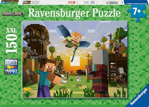 Ravensburger barnpussel - 12004177 - Minecraft-arkitektur och äventyr - Minecraft-pussel för barn från 7 år och uppåt, med 150 stycken i XXL-format, present till pojkar och flickor