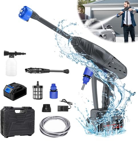 Akku Hochdruckreiniger, 48V Max Mobile Akku Hochdruckreiniger mit Akku, 5M Schlauch, Schaumkrug, Kabelloser Hochdruckreiniger für Autos, Fenster, Rasen, Gärten, Pools