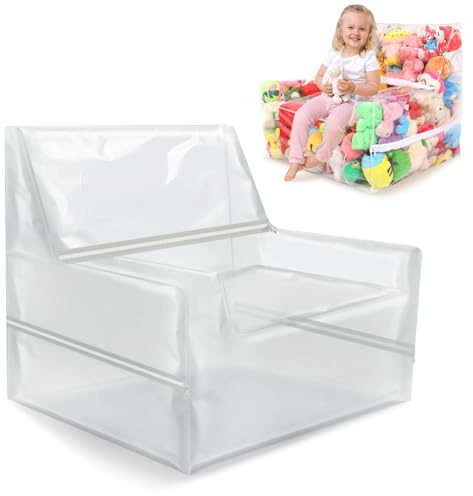 JFNoraiva 25-inch Clear Bean Bag Chair Cover (No Filler) for Stuffed Animal Storage, 3 Hidden Zippers Toy Organizer, Transparent Material, Plush Storage Toys DIY