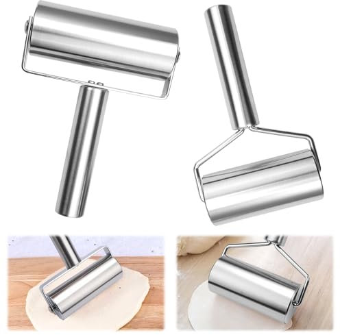 2 Pezzi Rullo Mattarello Acciaio Inox, Antiaderente Rullo Stendi Pizza, Rullo Pasta in Metallo, Liscio Rullo da Pasticceria, Rullo per Pizza, Lavabile in Lavastoviglie, Rullo Pasta per Dolci, Torta