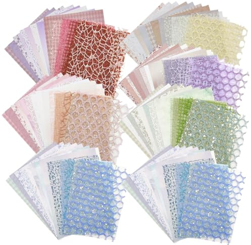 105 hojas de papel decorativo texturizado para álbumes de recortes, tela de malla FineGood Surtido, papel de manualidades para suministros de diario de chatarra, planificador de álbumes de recortes,