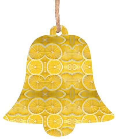 Adecuado para puertas de pared y ventanas de Navidad, adornos de campana de madera, 6 piezas, rodajas de limón, adornos de campana de árbol de Navidad
