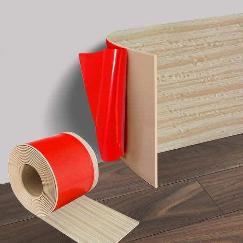 Plinthe flexible en PVC - 10 cm x 3 m - Grain de chêne blanc - Plinthe plate autocollante - Plinthe souple autocollante pour salon, chambre à coucher, cuisine