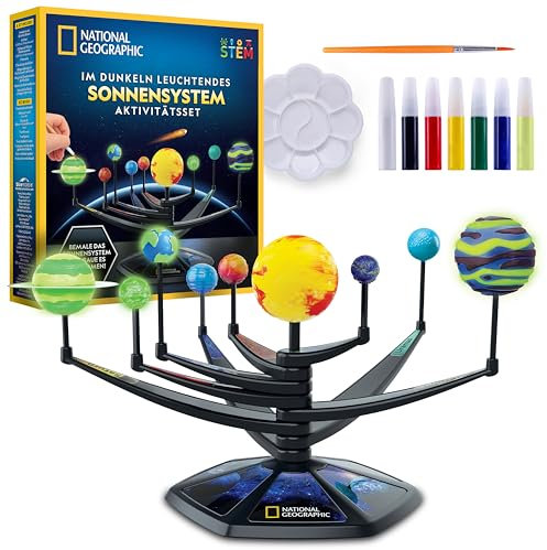 NATIONAL GEOGRAPHIC Glow-in-the-Dark Solar System Model Kit for Kids - Build & Paint a 3D Planetary Model with Movable Arms, STEM Projects for Kids Ages 8-12, Space Themed Bedroom Décor