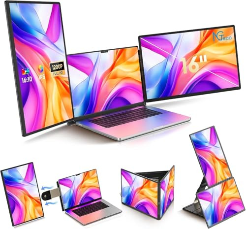 NGTeco Écran Portablede 16, Triple Monitor para Ordenador Portátil, Triple Pantalla IPS 1200p, Formato 16:10, Rotación de 235°, Compatible con PC de 13-17, Tipo C, HDMI, Plug & Play para