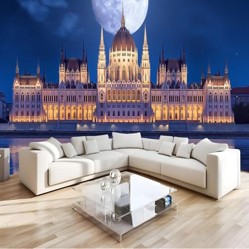 JSCWDET 3D Edifici in arenaria bianca carta da parati panoramica,Modernefiume Art Sfondo Fotografico per soggiorno, camera dei bambini, decorazione da parete 350L x 256A cm