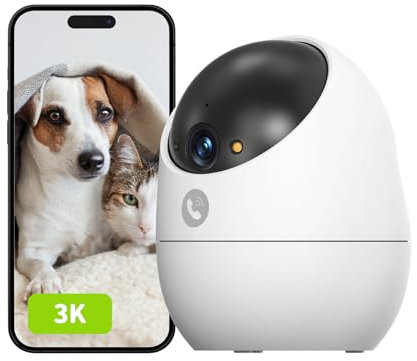 Beans View 3K (5MP) Caméra de Sécurité Intérieure, 360° Surveillance 2.4GHz Wi-FI, Vision Nocturne Couleur, Détection et Suivi des Humains, Stockage Carte SD sans Abonnement, Caméra Bébé/Animaux D210