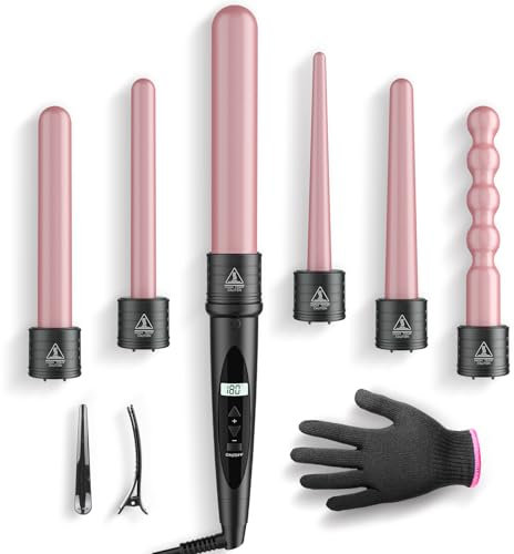 NWOUIIAY Ferro Arricciacapelli 6 in 1 Multifunzione Arricciacapelli Ceramica Set con Display LCD e Temperatura Regolabile 80°C - 230°C, Ondulatore Modellatore con Ferri di Diverso Adatto a Tutte