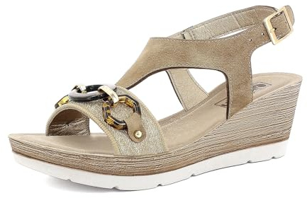 Sandali Donna con Cinturino Regolabile, Zeppa e Catena, Zeppa 6,5cm