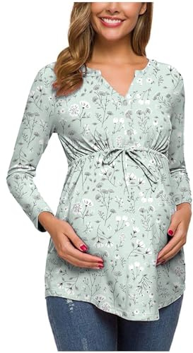 Camiseta de maternidad suave de doble capa de manga corta para embarazo, suéter de maternidad (E, M)