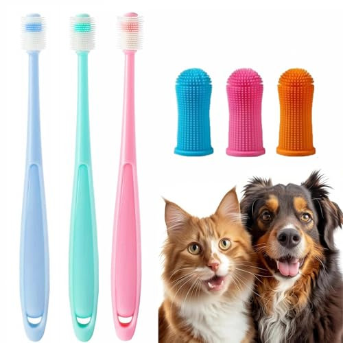 GisWell Hunde-Katzen-Zahnbürste, 360° Weiches Silikon Lebensmittelqualität katzenzahnbürste für Katzen Wiederverwendbar Für Kleine/Mittelgroße/Große Haustiere – 6 Stück Reinigungsset