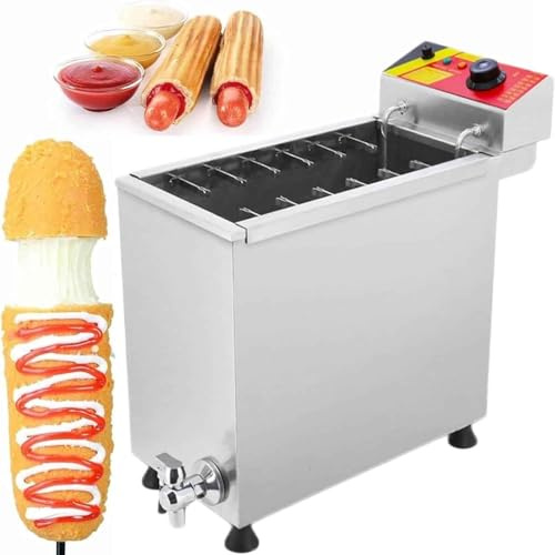 25L Commercial Cheese Hot Dog Fryer Machine,3000W Electric Stainless Steel Korean Hotdogs Waffle Sticks Maker,12 Hooks Corn Dog Machines,Large Capacity Snack Maker,for Restaurants,Home,Mozzarella